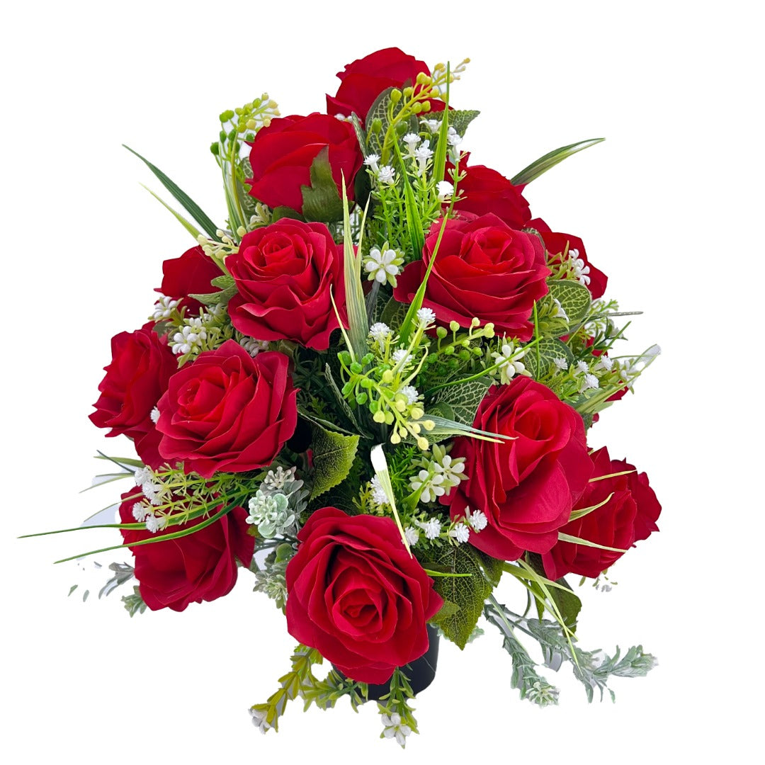 Sienna Red Roses Large Artificial Flower Graveside Cemetery Memorial Arrangement Pot