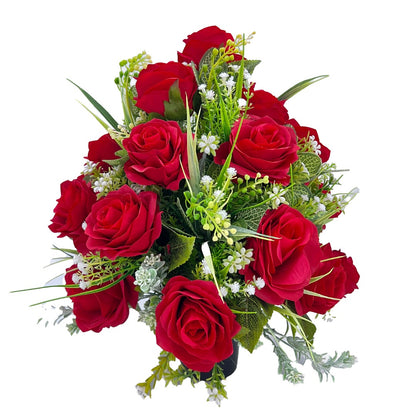 Sienna Red Roses Large Artificial Flower Graveside Cemetery Memorial Arrangement Pot