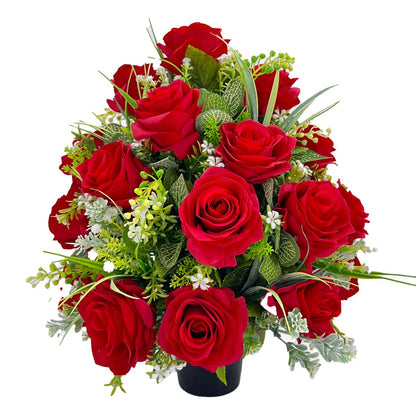 Sienna Red Roses Large Artificial Flower Graveside Cemetery Memorial Arrangement Pot