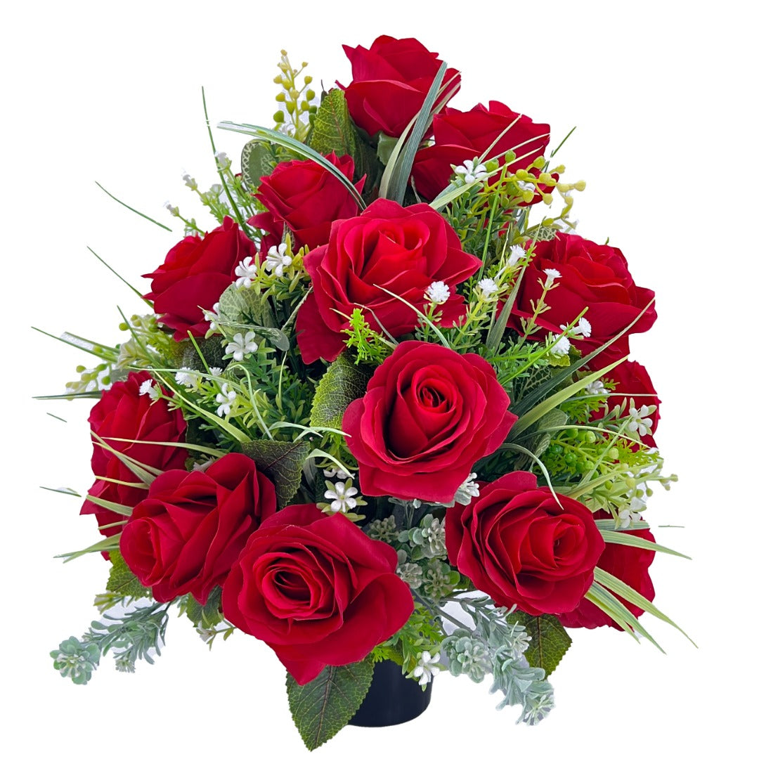 Sienna Red Roses Large Artificial Flower Graveside Cemetery Memorial Arrangement Pot