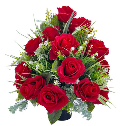 Sienna Red Roses Large Artificial Flower Graveside Cemetery Memorial Arrangement Pot