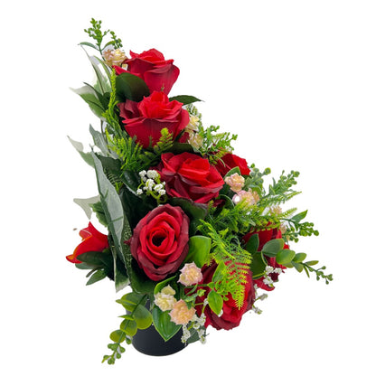 Aderyn Red Rose Artificial Grave Flower Cemetery Memorial Arrangement Pot