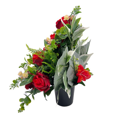 Aderyn Red Rose Artificial Grave Flower Cemetery Memorial Arrangement Pot