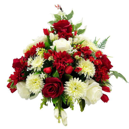 Anne Large Red White Rose Daisy Artificial Flower Graveside Cemetery Memorial Arrangement
