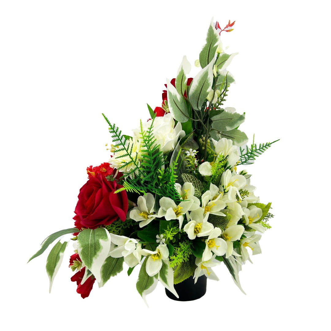 Anne Large Red White Rose Daisy Artificial Flower Graveside Cemetery Memorial Arrangement