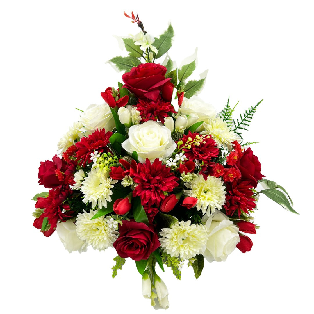 Anne Large Red White Rose Daisy Artificial Flower Graveside Cemetery Memorial Arrangement