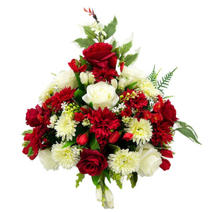 Anne Large Red White Rose Daisy Artificial Flower Graveside Cemetery Memorial Arrangement