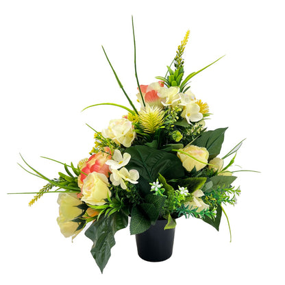 Selena Peach Orange Peony Artificial Flower Graveside Cemetery Memorial Arrangement