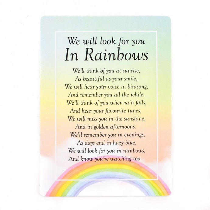 Look For You In Rainbows Memorial Remembrance Verse Plastic Coated Grave Graveside Card