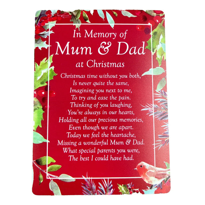 Wonderful Mum and Dad Robin Christmas Memorial Remembrance Verse Plastic Coated Grave Graveside Card