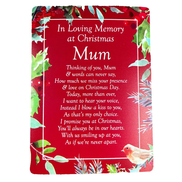 Wonderful Mum Robin Christmas Memorial Remembrance Verse Plastic Coated Grave Graveside Card