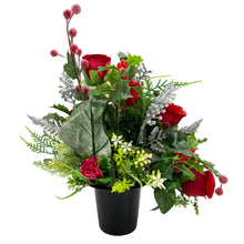 Load image into Gallery viewer, Natala Christmas Red Rose Gold Poinsettia Artificial Flower Grave Memorial Arrangement