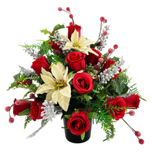 Load image into Gallery viewer, Natala Christmas Red Rose Gold Poinsettia Artificial Flower Grave Memorial Arrangement