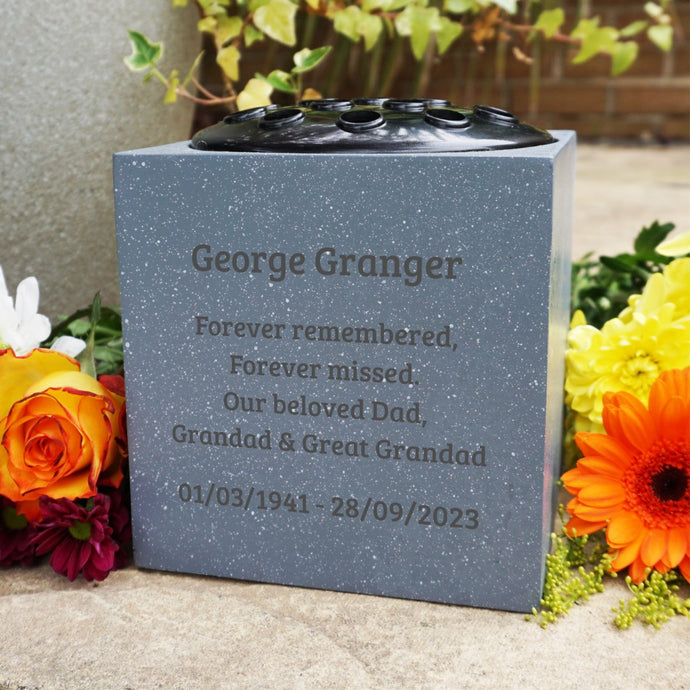Fully Bespoke Personalised Customised Grey Memorial Grave Side Flower Rose Bowl Vase Pot