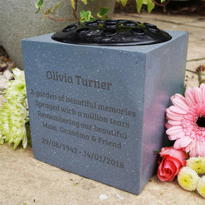 Fully Bespoke Personalised Customised Grey Memorial Grave Side Flower Rose Bowl Vase Pot