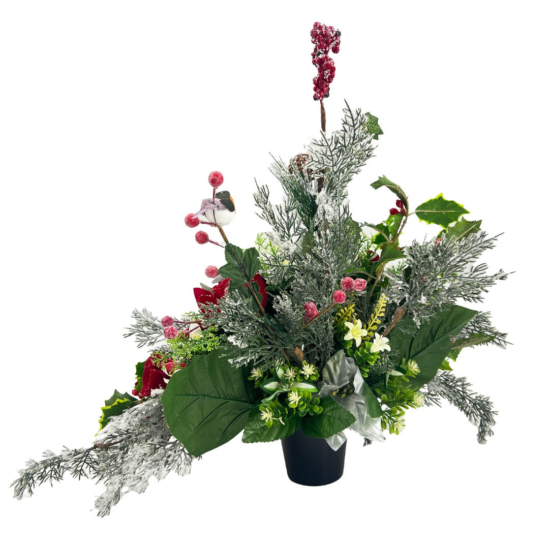 Avery Christmas Red Poinsettia Artificial Flower Graveside Cemetery Memorial Arrangement