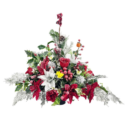 Avery Christmas Red Poinsettia Artificial Flower Graveside Cemetery Memorial Arrangement