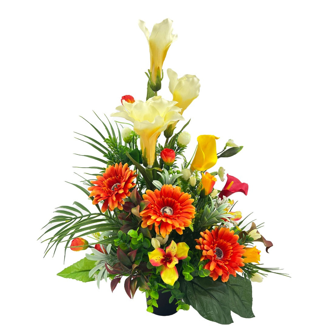 Gerry Large Orange Gerbera Lily Artificial Flower Graveside Cemetery Memorial Arrangement