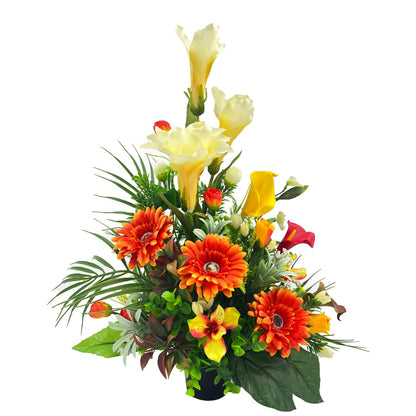 Gerry Large Orange Gerbera Lily Artificial Flower Graveside Cemetery Memorial Arrangement