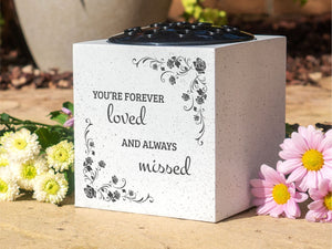 Forever Loved and Always Missed Memorial Graveside White Flower Bowl Vase Pot
