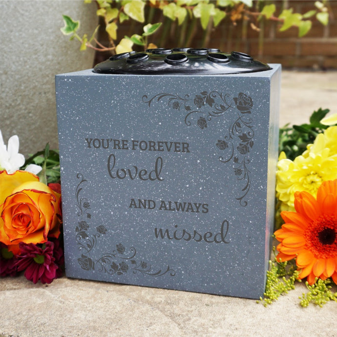 Grey Forever Loved and Always Missed Memorial Graveside Flower Bowl Vase Pot