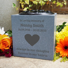 Load image into Gallery viewer, Grey Personalised Customised Memorial Graveside Flower Rose Bowl Vase With Love Heart Always In Our Thoughts Forever In Our Hearts