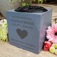 Load image into Gallery viewer, Grey Personalised Customised Memorial Graveside Flower Rose Bowl Vase With Love Heart Always In Our Thoughts Forever In Our Hearts