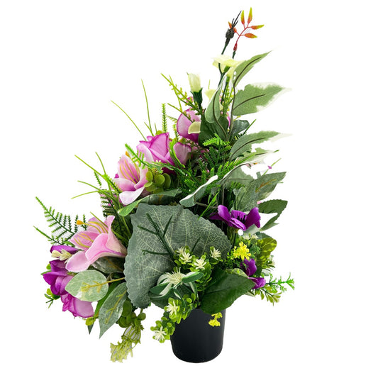 Allie Pink Purple Rose Lily Artificial Flower Graveside Cemetery Memorial Arrangement Flat Back