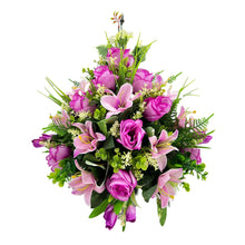 Load image into Gallery viewer, Allie Pink Purple Rose Lily Artificial Flower Graveside Cemetery Memorial Arrangement Flat Back