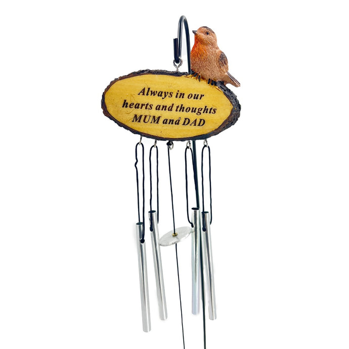 Mum and Dad Sadly Missed Robin Bird Graveside Memorial Wind Chime