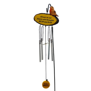Mum and Dad Sadly Missed Robin Bird Graveside Memorial Wind Chime