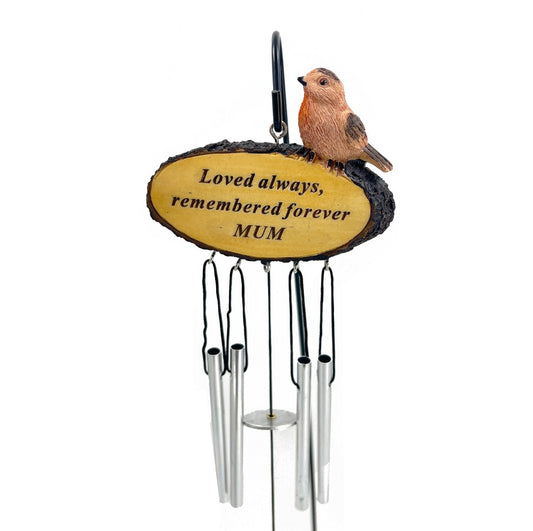 Mum Sadly Missed Robin Bird Graveside Memorial Wind Chime