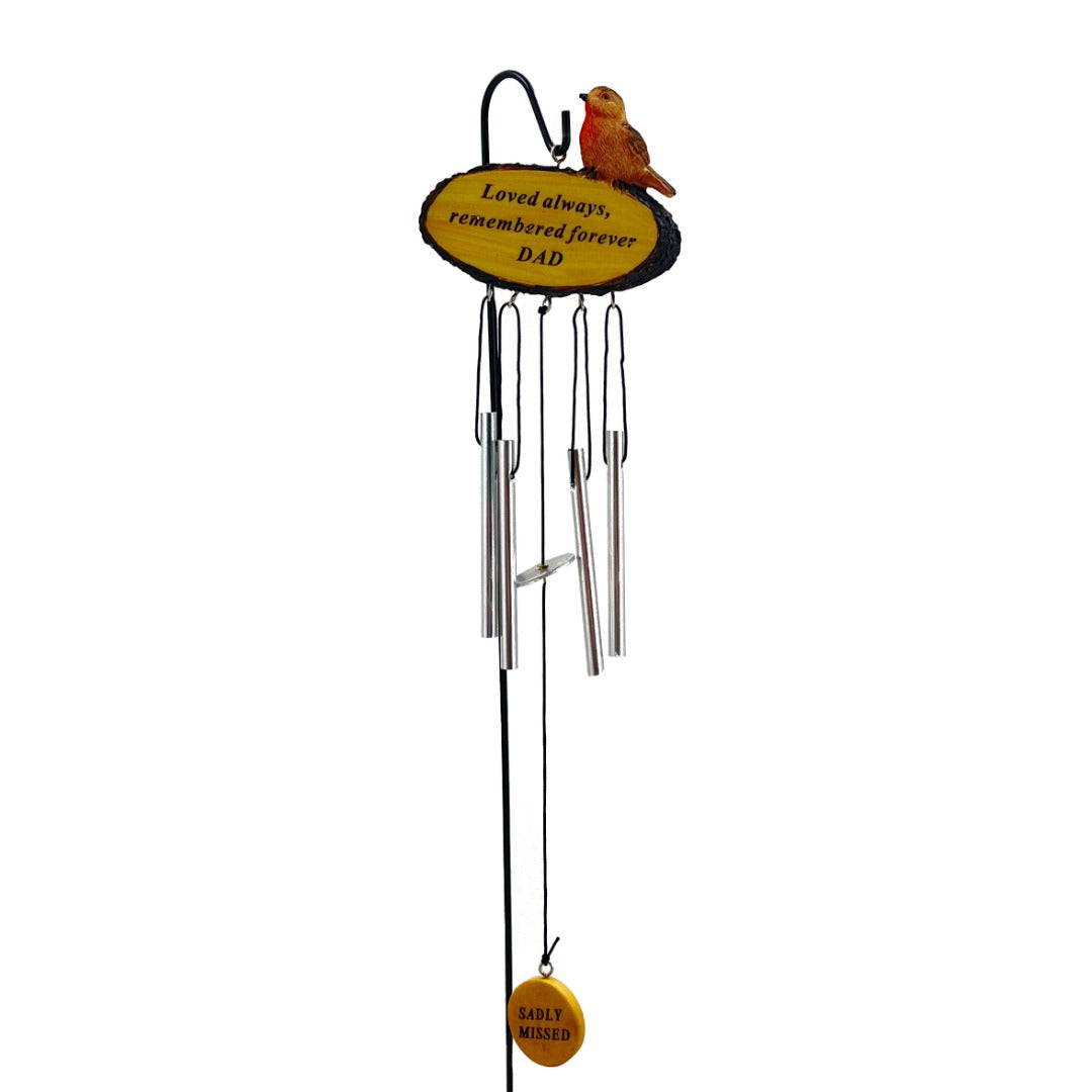 Dad Sadly Missed Robin Bird Graveside Memorial Wind Chime
