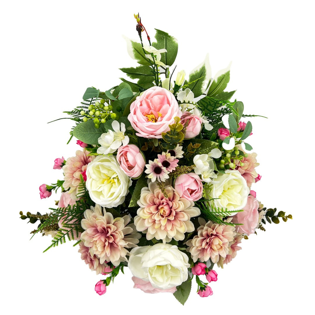 Zora Pink White Peony Chrysanthemum Artificial Flower Graveside Cemetery Memorial Arrangement