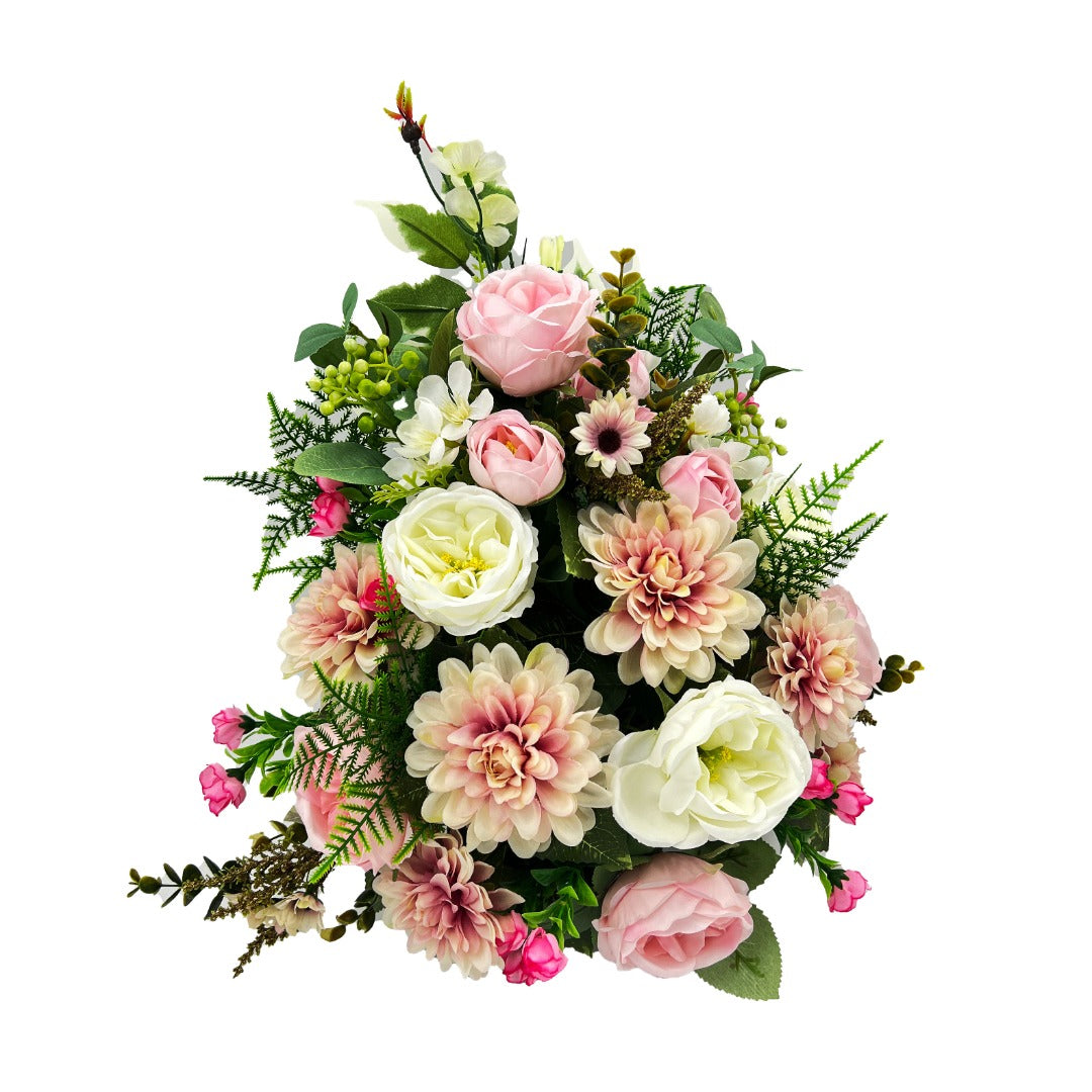 Zora Pink White Peony Chrysanthemum Artificial Flower Graveside Cemetery Memorial Arrangement