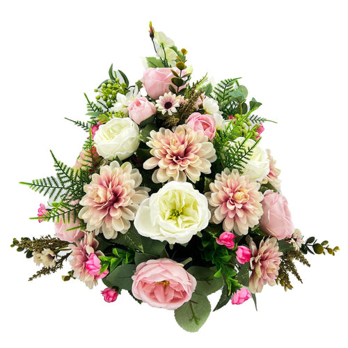 Zora Pink White Peony Chrysanthemum Artificial Flower Graveside Cemetery Memorial Arrangement