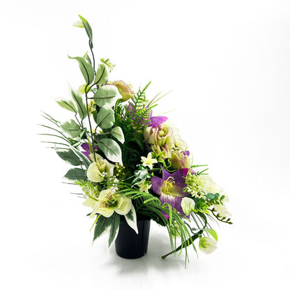 Suren Purple Lily Rose Freesia Artificial Flower Graveside Cemetery Memorial Arrangement