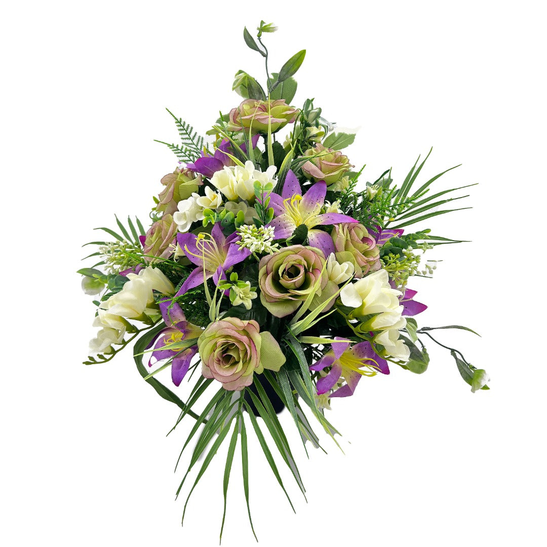 Suren Purple Lily Rose Freesia Artificial Flower Graveside Cemetery Memorial Arrangement