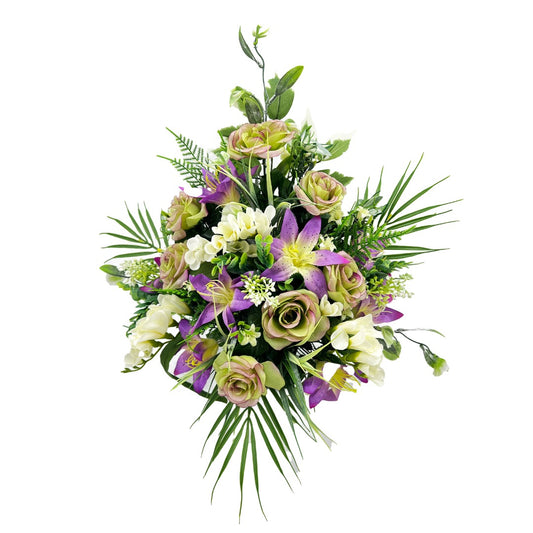 Suren Purple Lily Rose Freesia Graveside Memorial Flower Arrangement