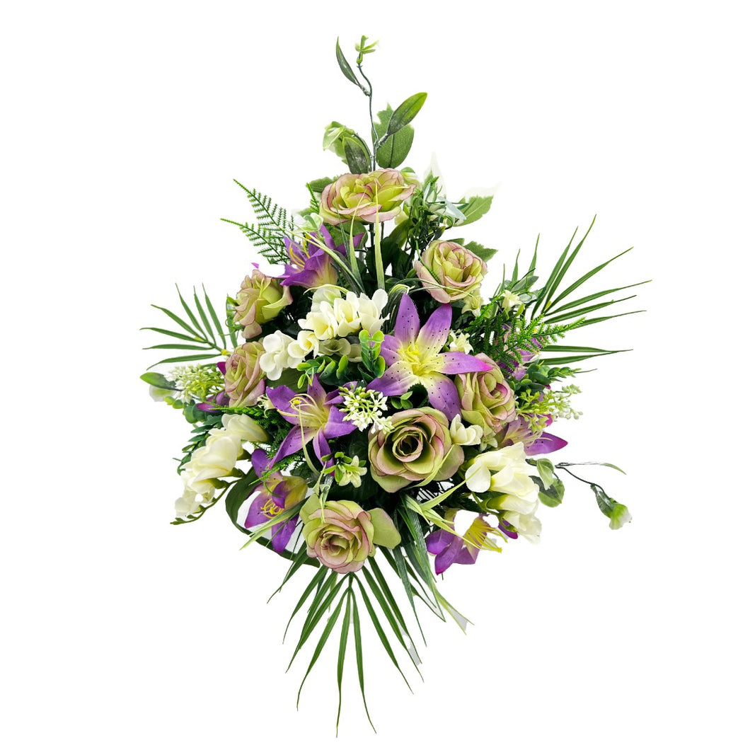 Suren Purple Lily Rose Freesia Artificial Flower Graveside Cemetery Memorial Arrangement