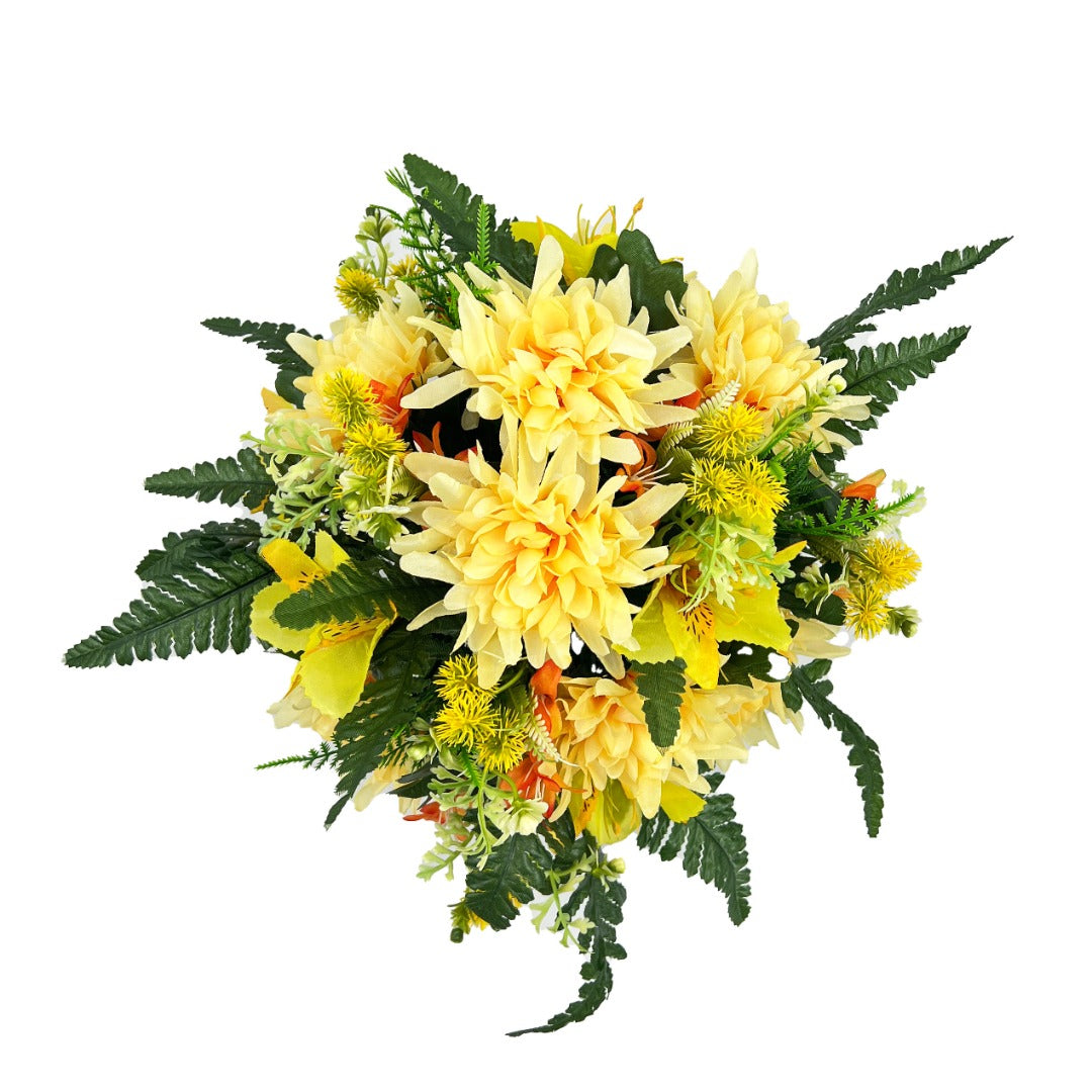 Nyla Yellow Chrysanthemum Graveside Pot Cemetery Memorial Artificial Flower Arrangement