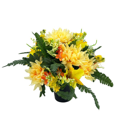 Nyla Yellow Chrysanthemum Graveside Pot Cemetery Memorial Artificial Flower Arrangement