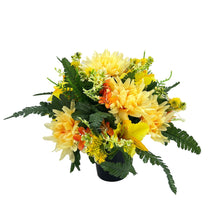 Load image into Gallery viewer, Nyla Yellow Chrysanthemum Graveside Pot Cemetery Memorial Artificial Flower Arrangement