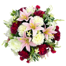 Load image into Gallery viewer, Ruby Pink White Lily Rose Graveside Pot Cemetery Memorial Artificial Flower Arrangement
