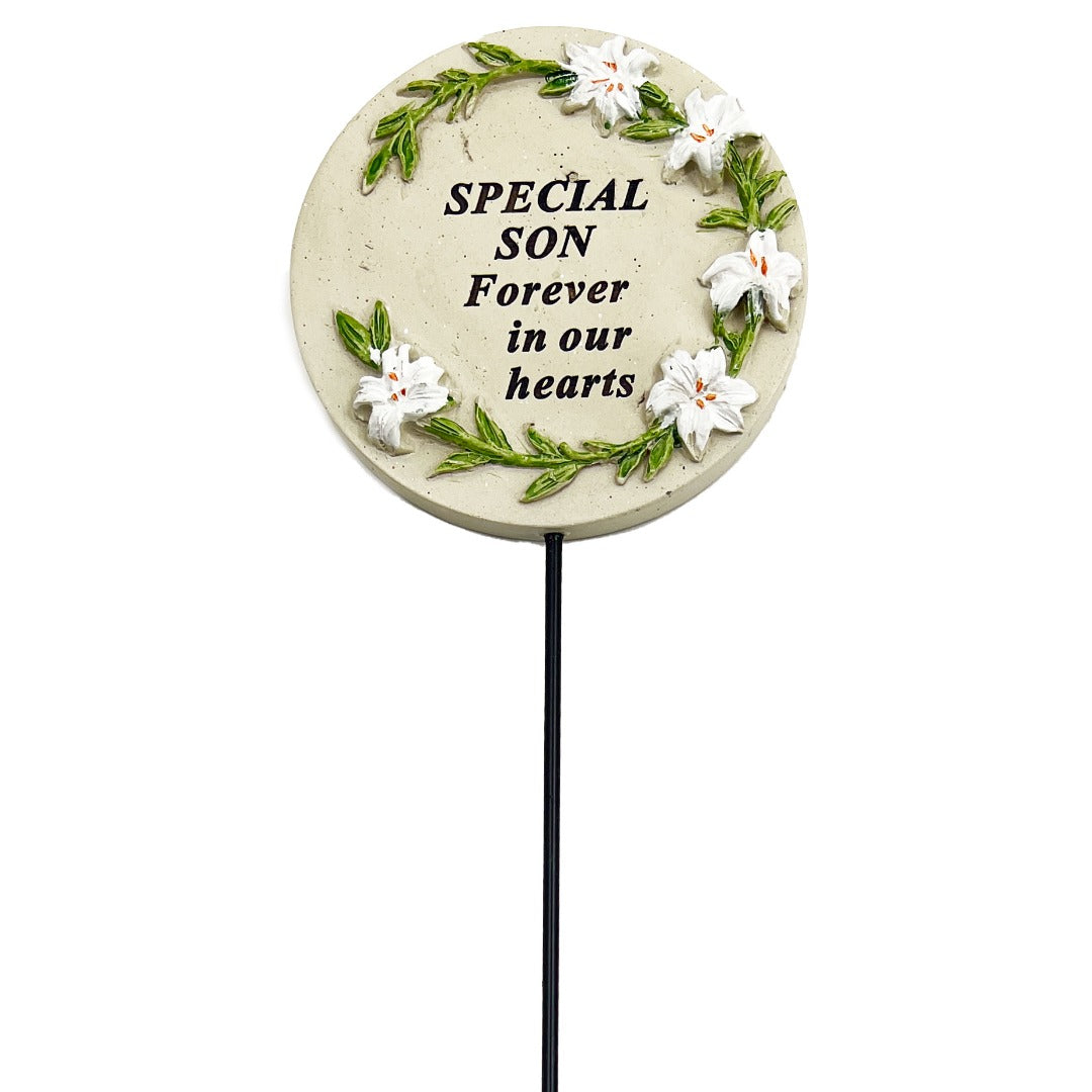 Special Son Lily Flower Memorial Tribute Stick Graveside Grave Plaque Stake