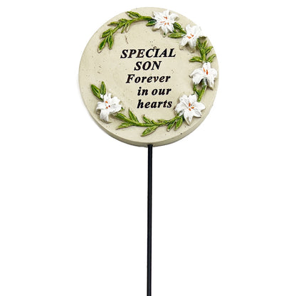 Special Son Lily Flower Memorial Tribute Stick Graveside Grave Plaque Stake