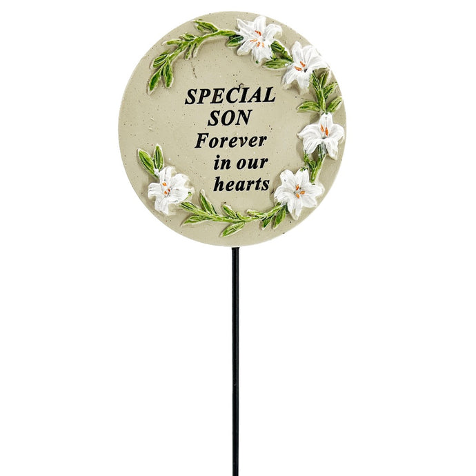 Special Son Lily Flower Memorial Tribute Stick Graveside Grave Plaque Stake