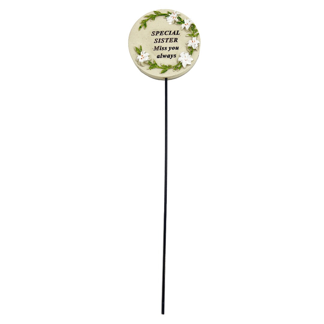 Special Sister Lily Flower Memorial Tribute Stick Graveside Grave Plaque Stake