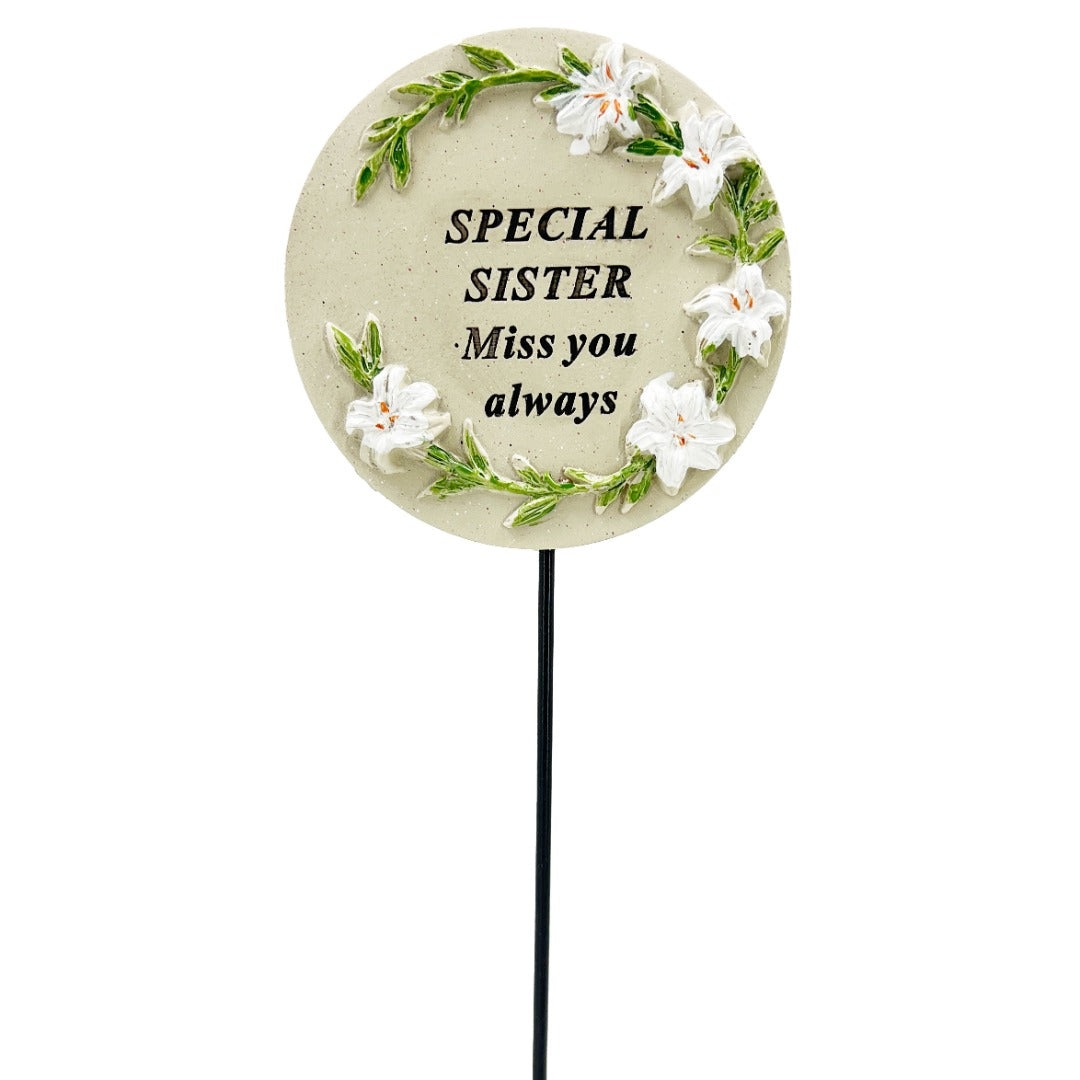 Special Sister Lily Flower Memorial Tribute Stick Graveside Grave Plaque Stake