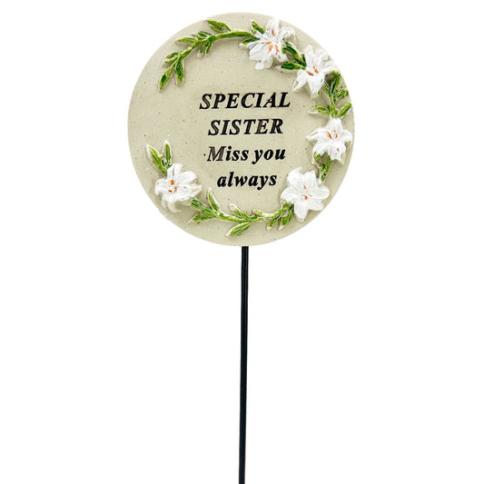 Special Sister Lily Flower Memorial Tribute Stick Graveside Grave Plaque Stake